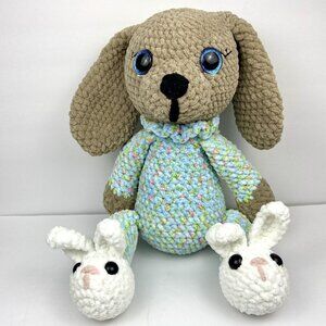 Crocheted Handmade Rabbit Bunny Stuffed Animal With Bunny Slippers 20”